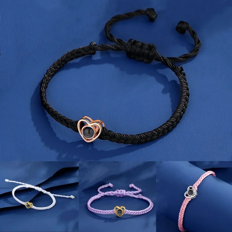 Titanium Steel Love Projection Bracelet para mulheres, foto personalizada, foto casal, presente do dia dos namorados