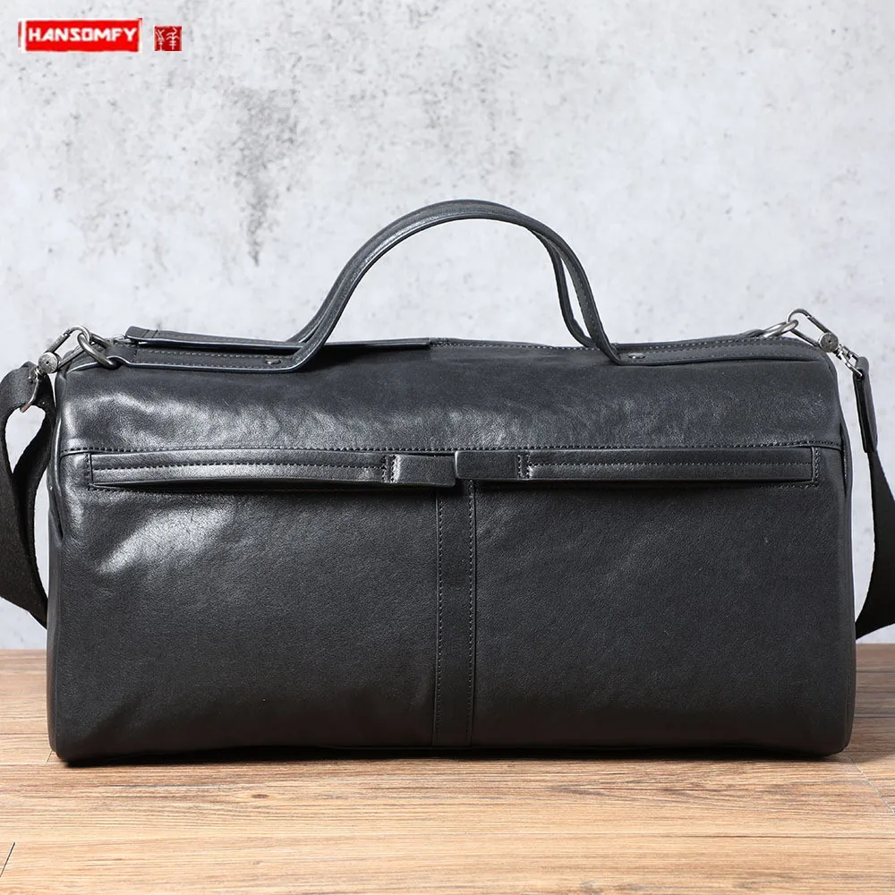 

Leather Simple Short-distance Travel Bag Men's Hand Luggage Bag Fashion Business Casual tote bags Genuine Leather Black