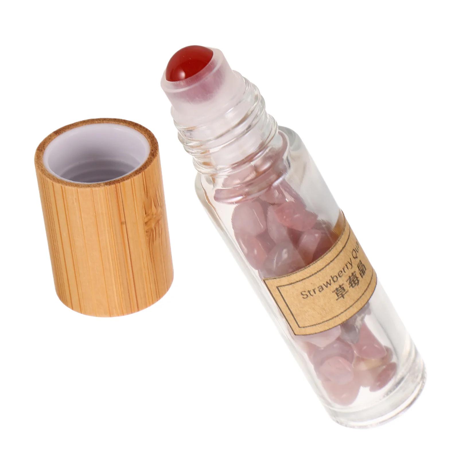 

Portable Crystal Quartz Roller Bottle Leakproof Glass Essential Oil Container Bamboo Cap Aromatherapy Vial Refillable Travel