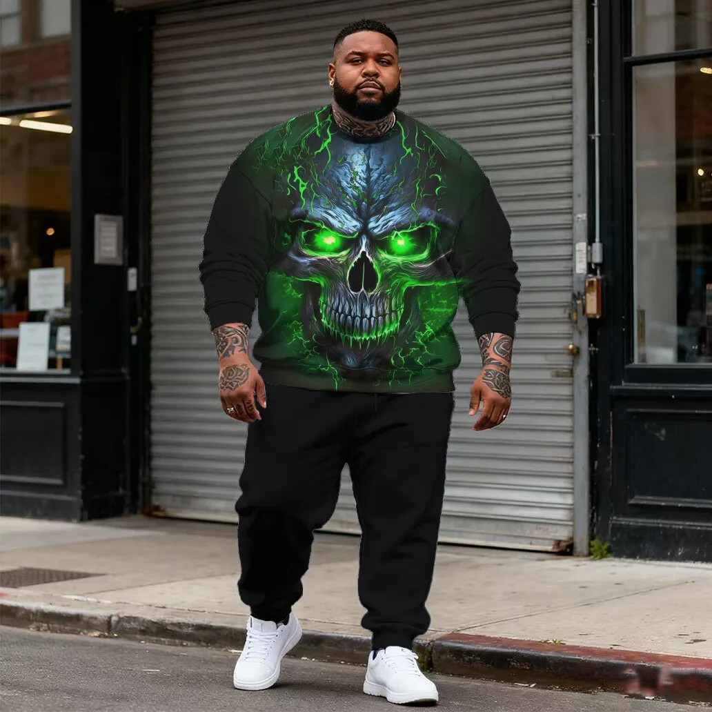

S-9xl plus size Big & Tall Men's Hoodie Set: Skull Flair - 2-Piece Casual-Edgy, Durable Fabric, Stylish Skull Stitch Accents