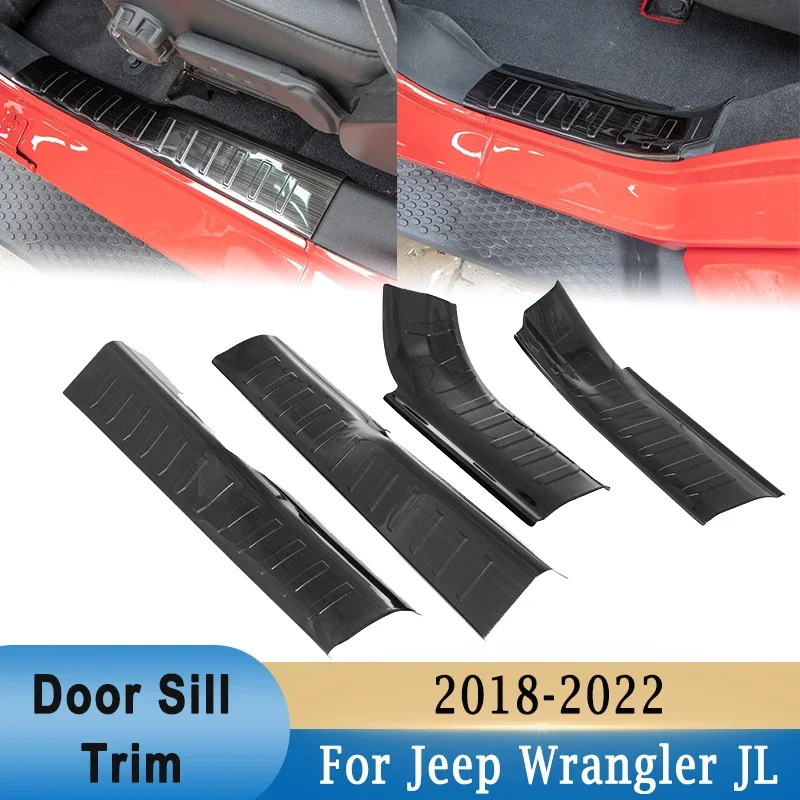 4Pcs Door Sill Trim Plate Cover Protectors for Jeep Wrangler JL 2018-2022 Stainless Steel Inner Threshold Entry Guards