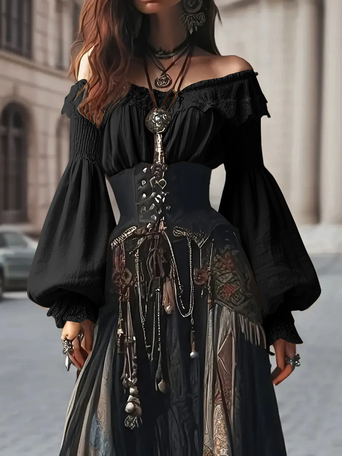 Women Off Shoulder Shirt Blouse Lace Ruffle Cropped Top Lantern Sleeve Autumn Elegant Casual Retro Ethnic Sweet Blouse Shirts