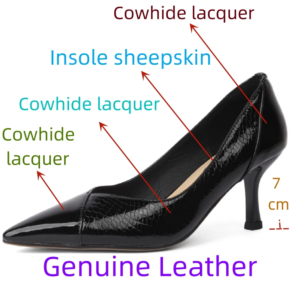 【JOCHEBED HU】New Brand Genuine Leather Women Shoes High Heels Mixed Color Pointed Toe Women Pumps Shallow Loafers Shoes for