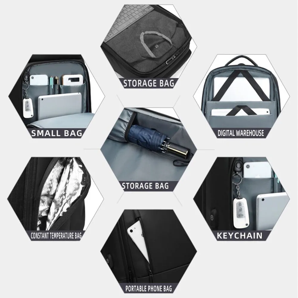 Geestock USB شحن كمبيوتر محمول للأعمال على ظهره متعددة جيوب سعة كبيرة حقيبة السفر مقاوم للماء موضة الرجال على ظهره