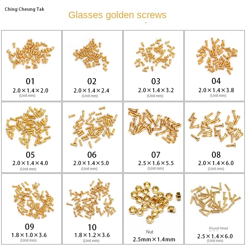 

Wholesale Gold Glasses Small Screw Nut Cap Set Tool Sunglasses pile-head Hinge Screw Glasses Accessories