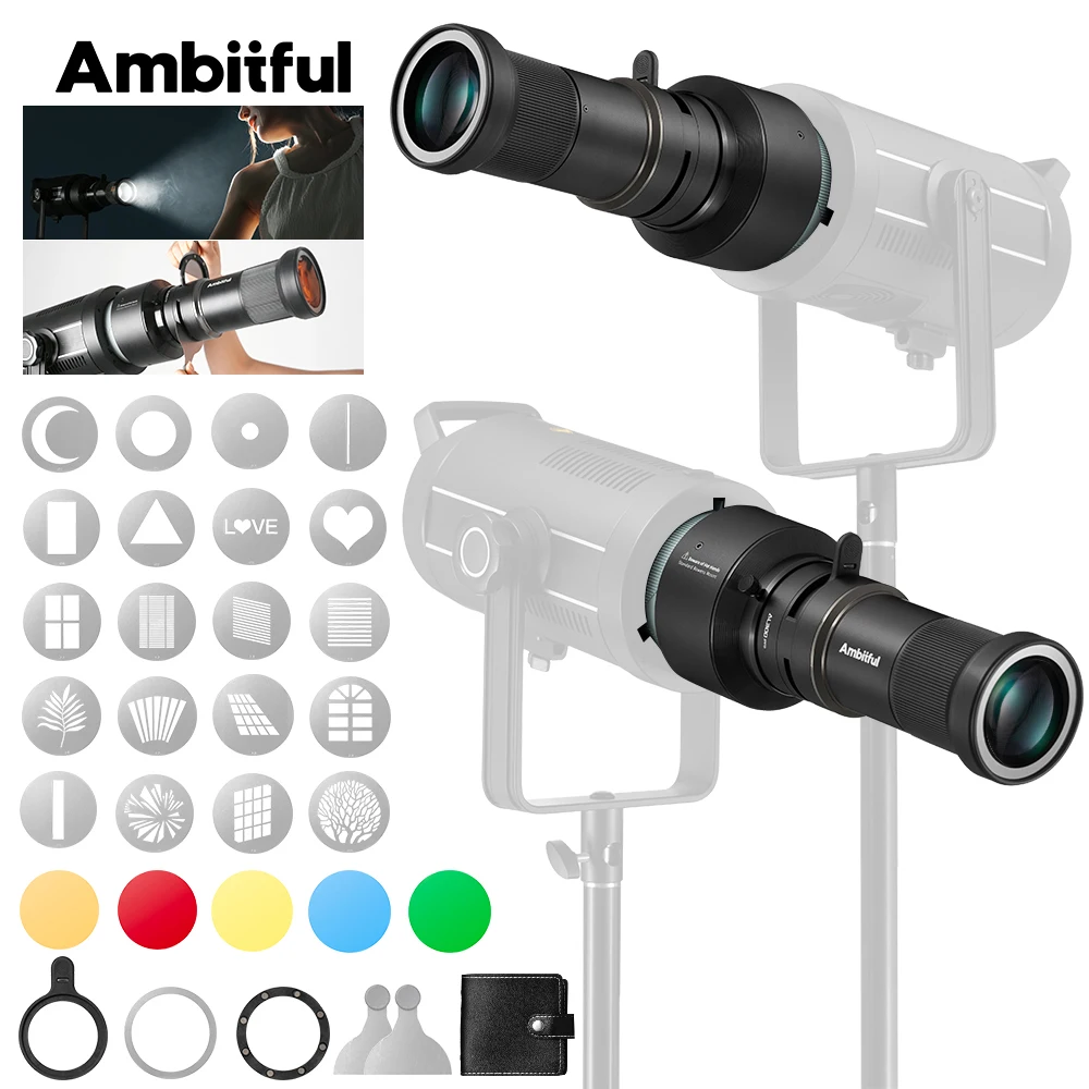

AMBITFUL AL-300Pro Optical Focus Spotlight Condenser Bowens Mount Professional Projection Kit 33° Wide-Angle 16° Telephoto Lens
