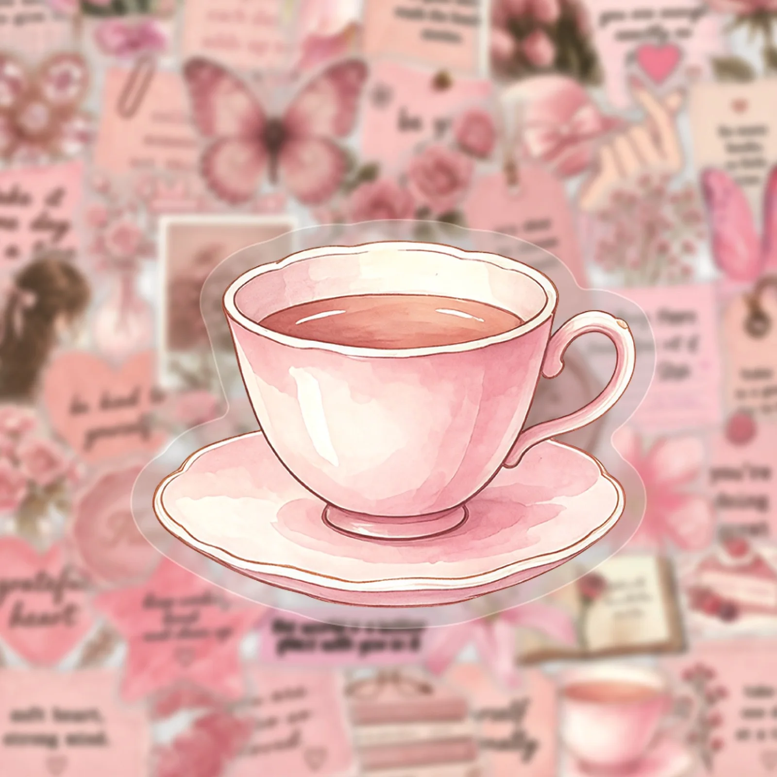 50 Stück transparente, vintage-rosa, inspirierende Aufkleber, ästhetisch, DIY, Scrapbooking, Handyhülle, Kawaii, Mädchen, Dekoration, Aufkleber, Spielzeug – Detail 4