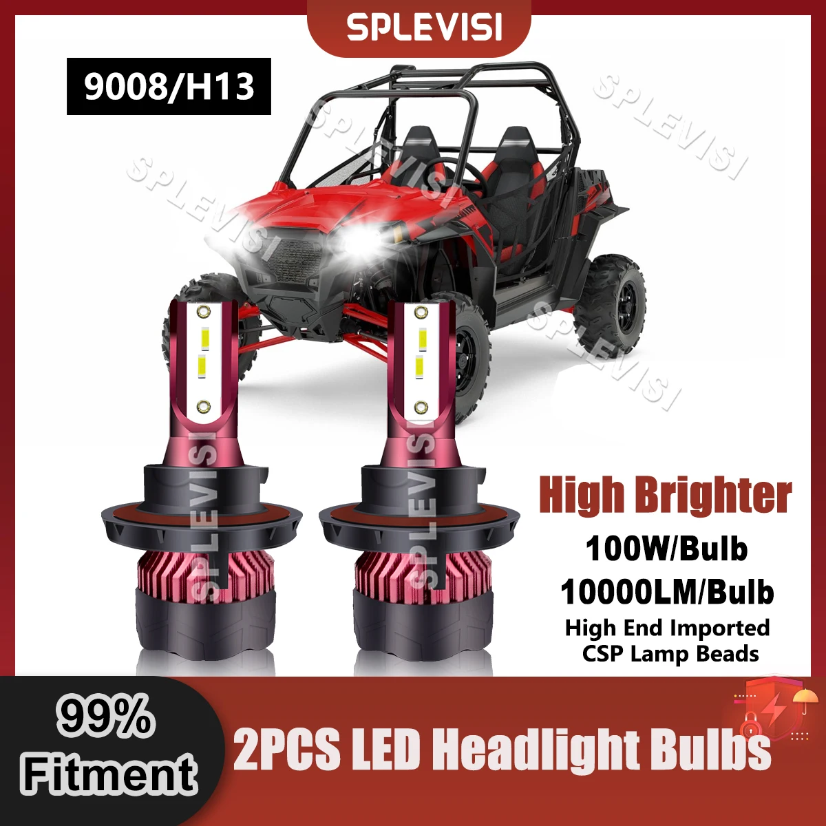 

Plug And Play 9008/H13 LED Headlight High Low Beam 100W 10000LM/Pair For Polaris RZR 1000 2014 2015 2016 2017 2018 2019 2021