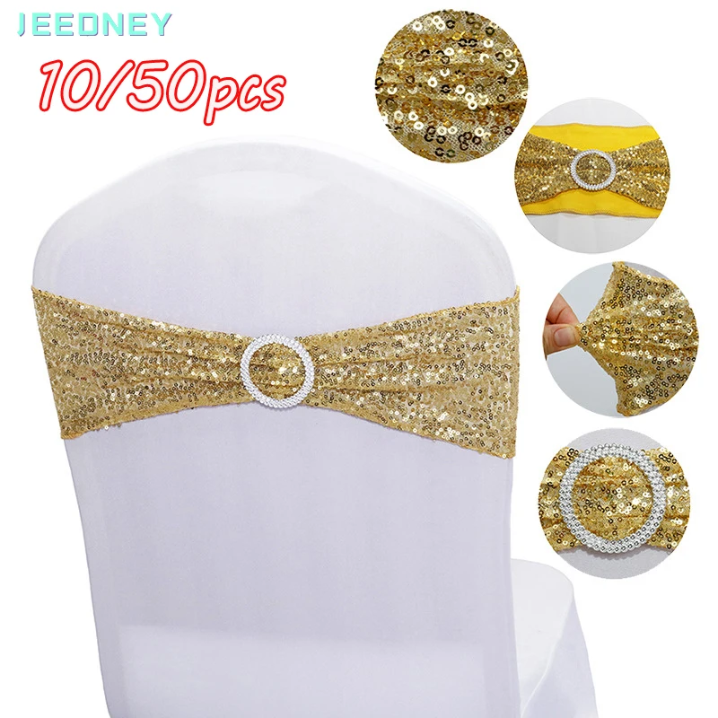 

Bow Knot Chair Straps Belt Sashes Banquet Venue Decor Satin Sequin Bling for Wedding Party Mariage Decoration 10/50 PCS