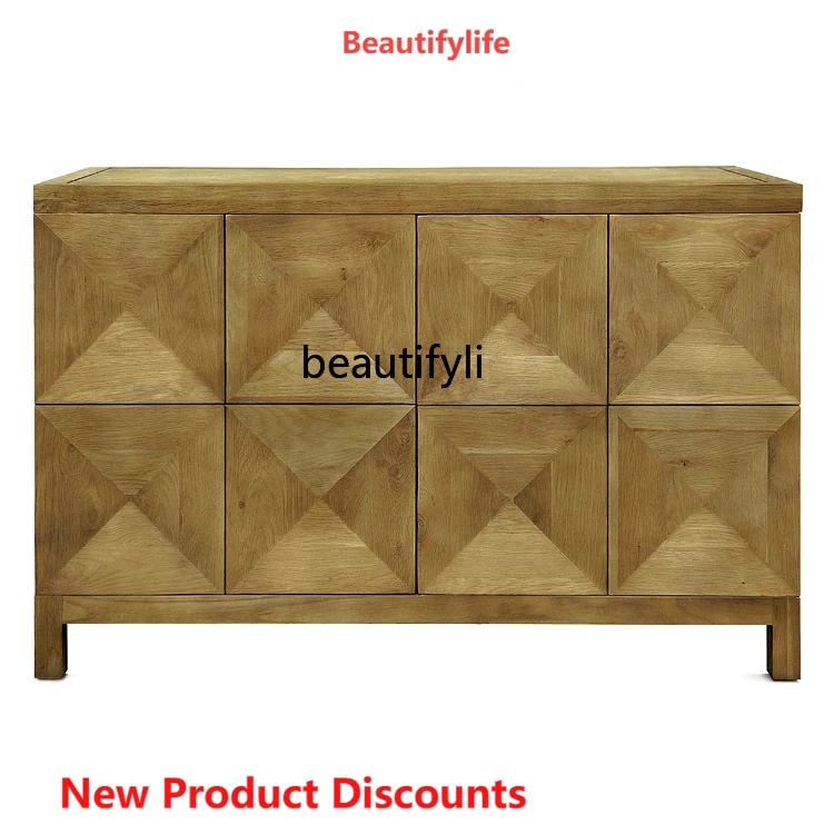 

01A Solid Wood Patchwork Concave-Convex Three-Dimensional Oak Sideboard TV Cabinet Hallway Shoe Cabinet