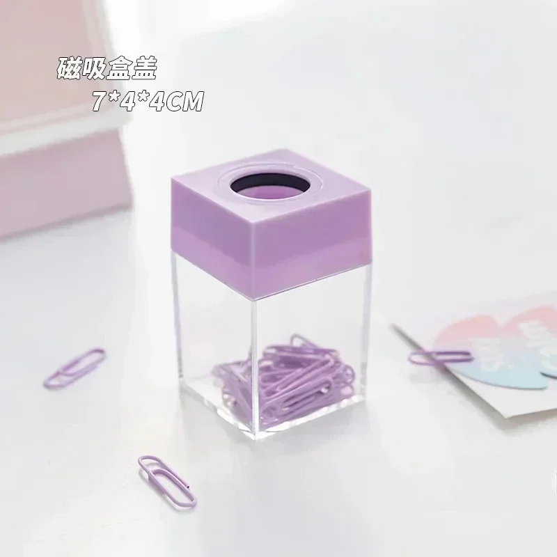 1Set Macaron Color Paper Clips Office School Paperclips Transparent Storage Box with 18pcs Paper Clips for Office Supplies