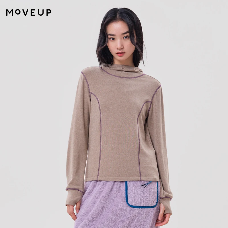 MOVEUP Women's Long Sleeve Top FUN Series 2026 Winter Minimalist Cropped Hooded Pullover Daily Casual Female Clothing 3ELD10522