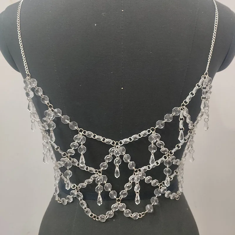 Fashion Sexy Beading Top Sleeveless Hollow Out Crystal Bra Female Trending Spring 2023