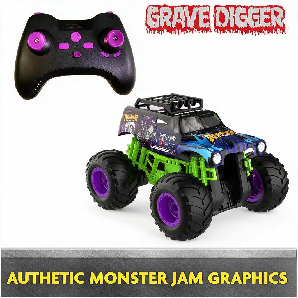 Monster Jams Grave Digger Remote Control Monster Truck, 1:24 Scale, 2.4 GHz