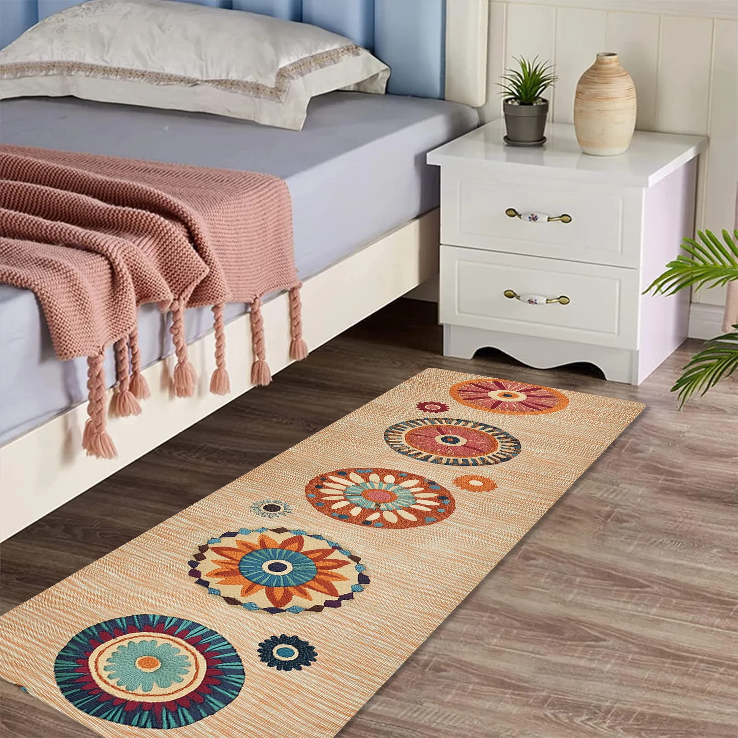 Bohemian Mandala Flower Kitchen Rug Non-Slip Washable Floor Mat for Kitchen Hallway Diatom Mud Water Absorbent Carpet