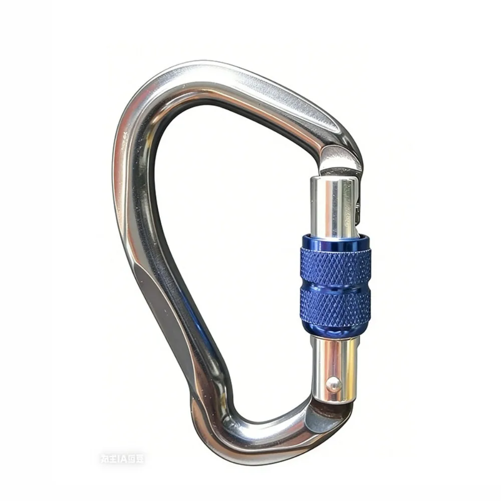 New 7075 Aluminum Locking Carabiner Screw Locking Silver Climbing Carabiner D Shaped Screw Gate Carabiner Rappelling