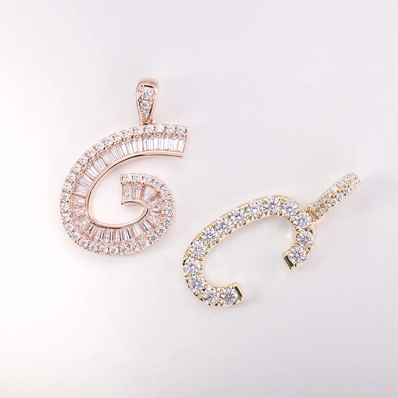 Colgante con letra G del alfabeto de oro rosa de 10K de Provenza con moissanitas DEF para mujer, amuleto de bisel, joyería de moda de aniversario
