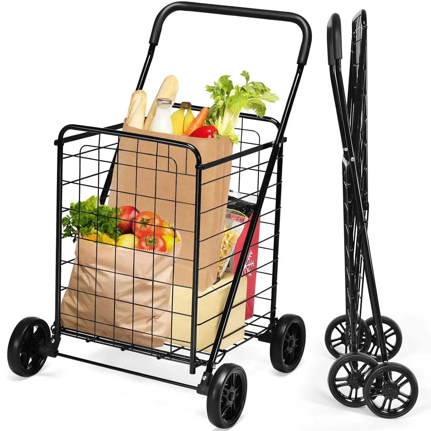 Shopping Carts for Groceries, Heavy Duty Folding Shopping Cart with Wheels, Portable Collapsible Grocery Cart, Customized