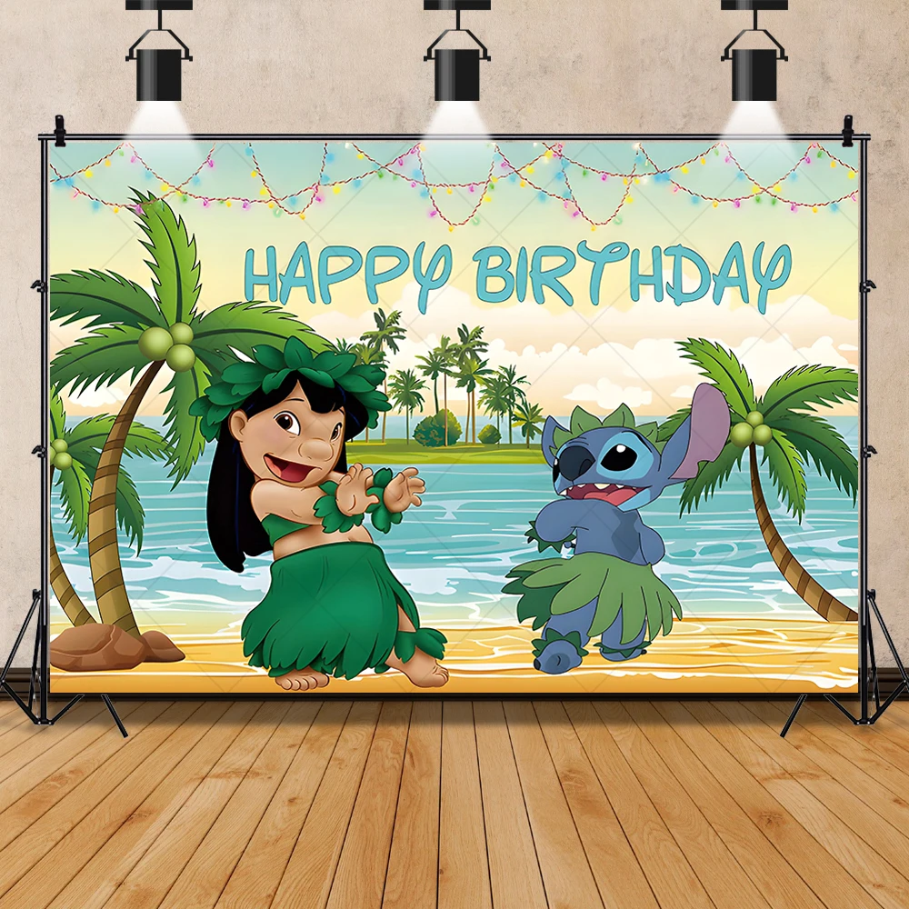 Lilo und Stich Thema benutzer definierte Hintergrund Cartoon Anime Charakter Hawaii Hula Boy Girl Geburtstags feier Fotografie Banner