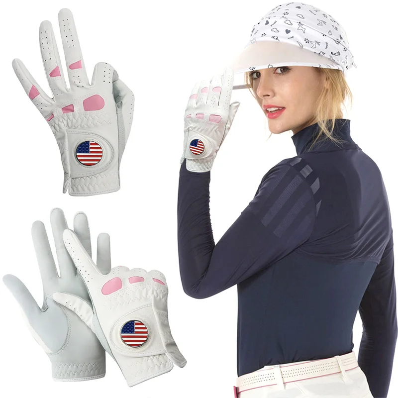 Cabretta Leather Soft Golf Gloves for Women with Ball Marker Left Right Hand Weathersof Grip Size S M L XL Drop Shipping