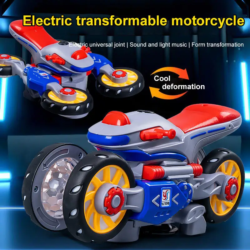 360° Spinning Light Show Motorcycle Auto-Rotating Transforming Vehicle Toy with Music LED Dancing Car for Kids Boy Birthday Gift