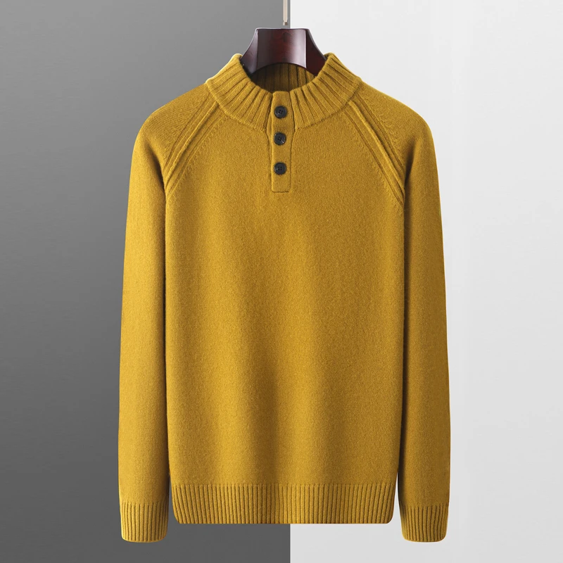 Double thick 100% pure wool men's new semi-turtle neck knitted warm bottoming shirt in autumn and winter.