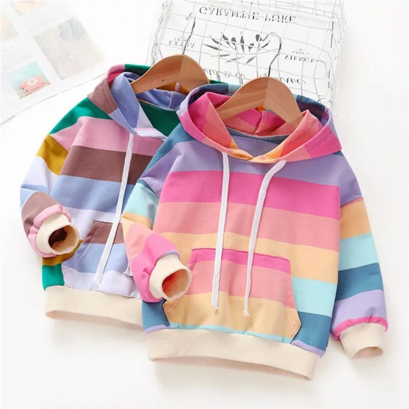 

Baby girl clothes spring and autumn new long-sleeved hooded sweater girl casual striped baby cotton top girl clothing