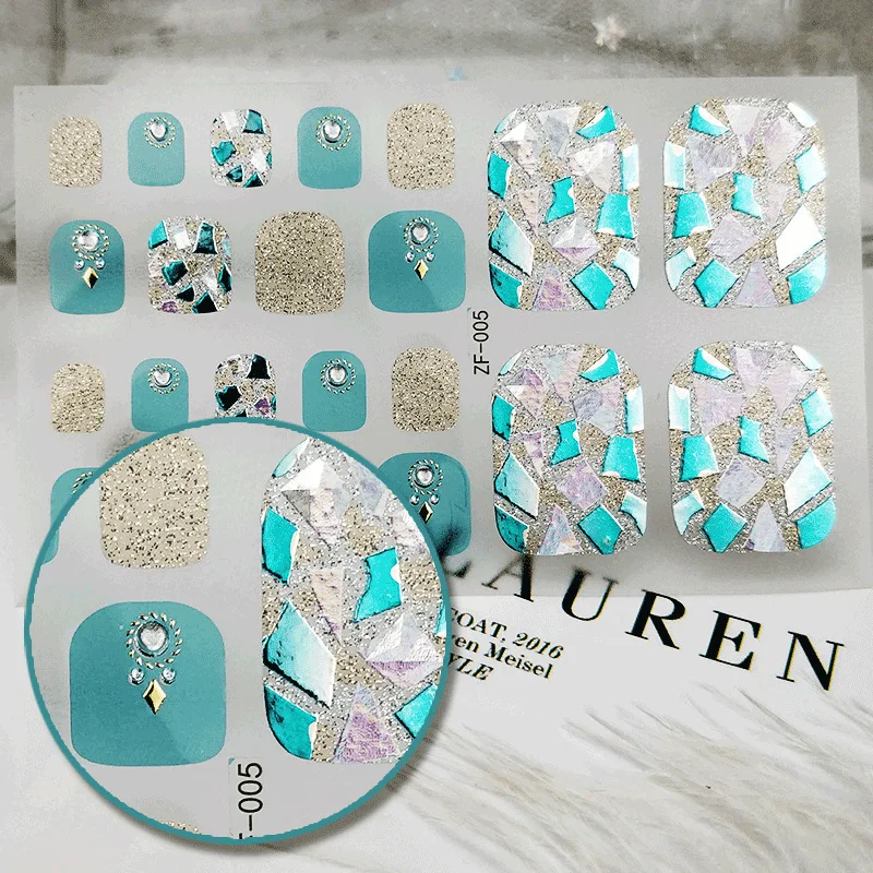 

drill nails foot sticker laser three-dimensional bronzing foot nail sticker nail art summer new nail oil film nails art sticker