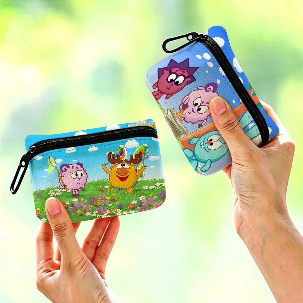 Popular S-Smeshariki Animation Oxford Cloth Zipper Wallet Multifunctional Hanging Coin Bag For Credit Cards Keys Coins Earbuds