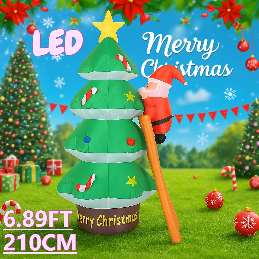 Jouets gonflables de noël de 6,89 pieds, décoration de fête sur pelouse, arbre de noël, échelle de père noël, fournitures LED pour la maison, cadeau d'ornement