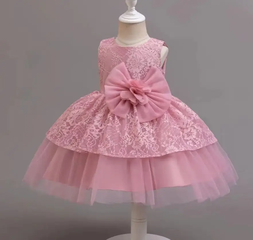 Girl Lace Dress for Host Speeches Mesh Children's Dresses Kids' Clothes