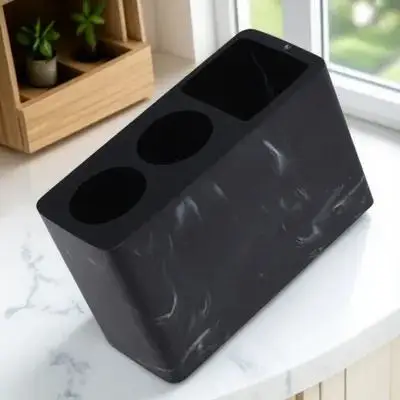 

Resin Toothbrush Holder Bathroom Organizer Rack Toothpaste Stand Draining Hole Vanity Table Black Desktop Storage Home Use