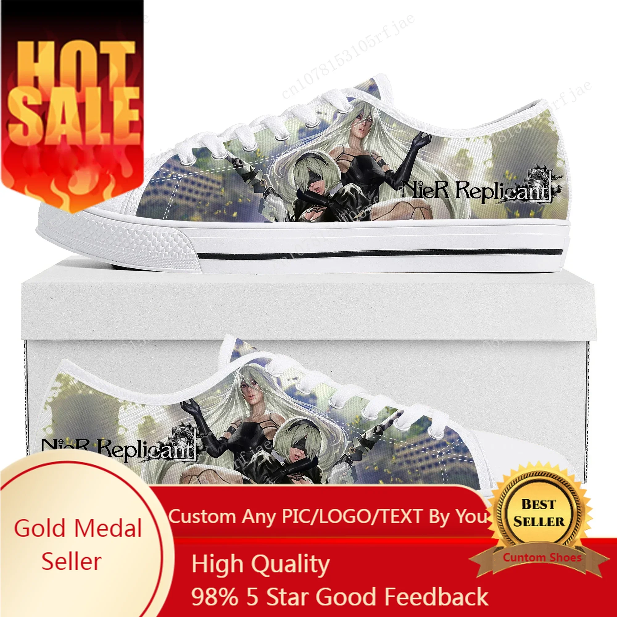 

Nier Replicant Low Top Sneakers Cartoon Game Womens Mens Teenager Fashion Canvas Sneaker Couple Custom Built Shoes
