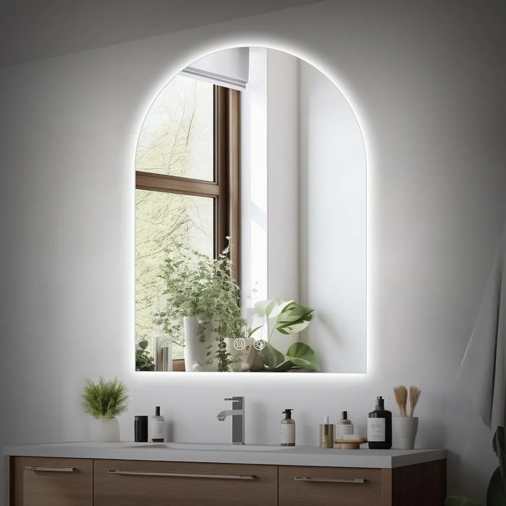 40x30 Inch Bathroom Mirror, Arch Frameless Backlit Mirror, Defogger and 3 Color, Explosion-Proof, LED Bathroom Mirror