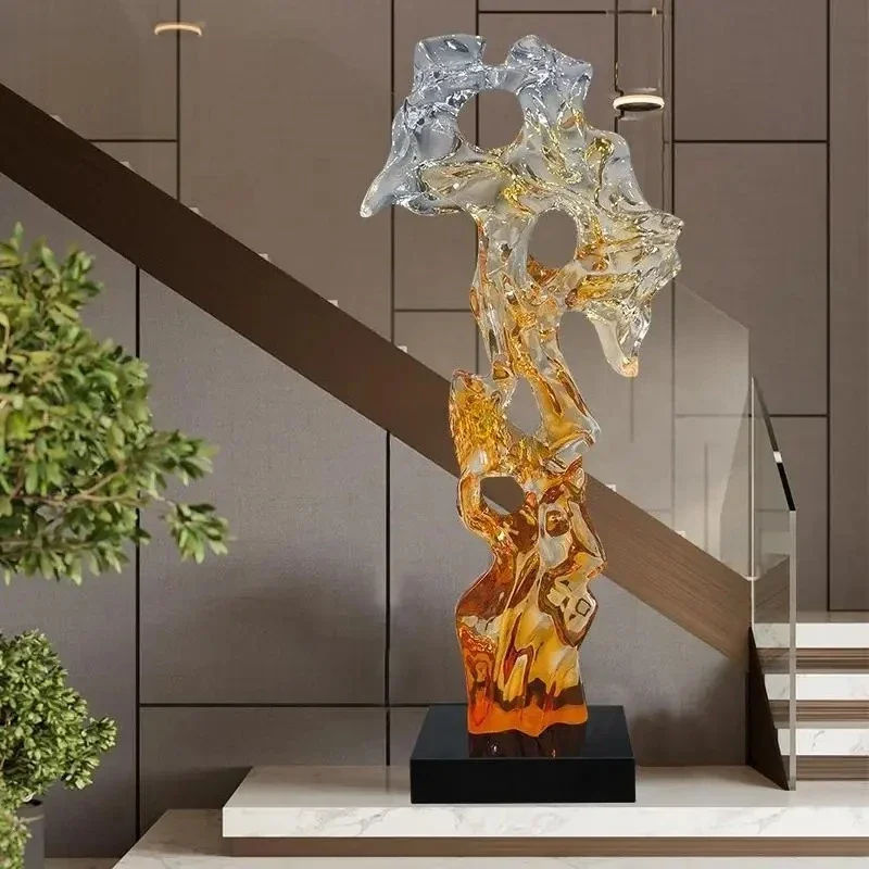 

New Chinese abstract Taihu stone ornament transparent resin sculpture hotel lobby sales office living room entrance decoration