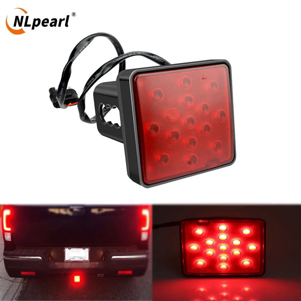 

NLpearl 1pc Car taillight Trailer Truck Hitch Towing Receiver Cover 15LED Car Red Brake Tail Strobe Light DRL Pickup Trucks SUV