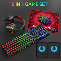 Five-piece Gaming Combo 104 Keys Keyboard 4-color Breathing Light Mouse Gaming Headset Gaming Speaker Anti-slip Mouse Pad Hot