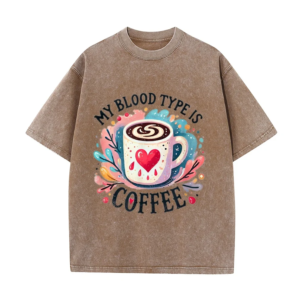 My Blood Type is Coffee T-Shirt Overfit Men's Short Sleeve High End Clothing T Shirt Y2k Men 100 Cotton Printed Casual Tee