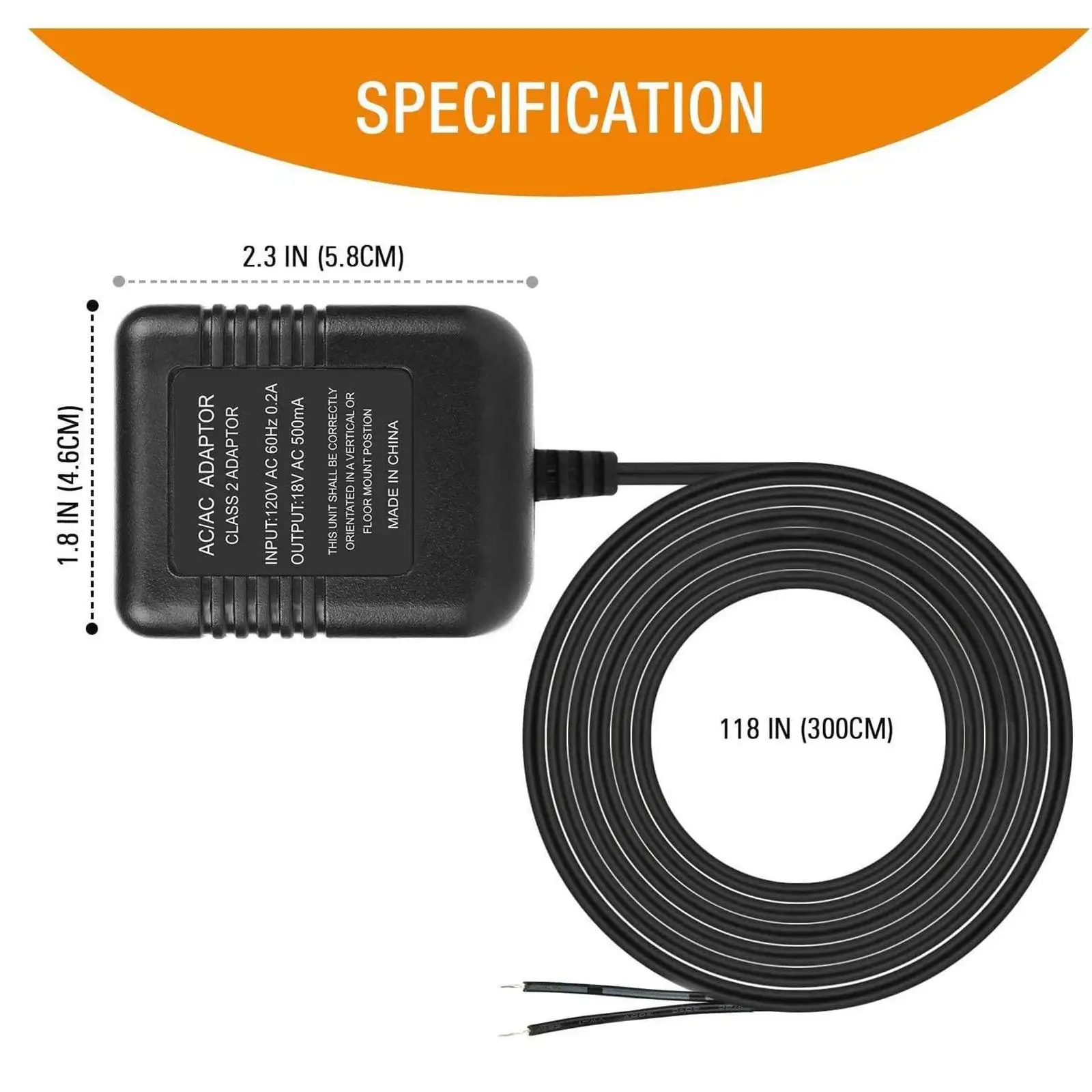 Power Supply Battery Charger Adapter Plug for Ring Doorbell, with 5 meters long cable, Continuous Charging