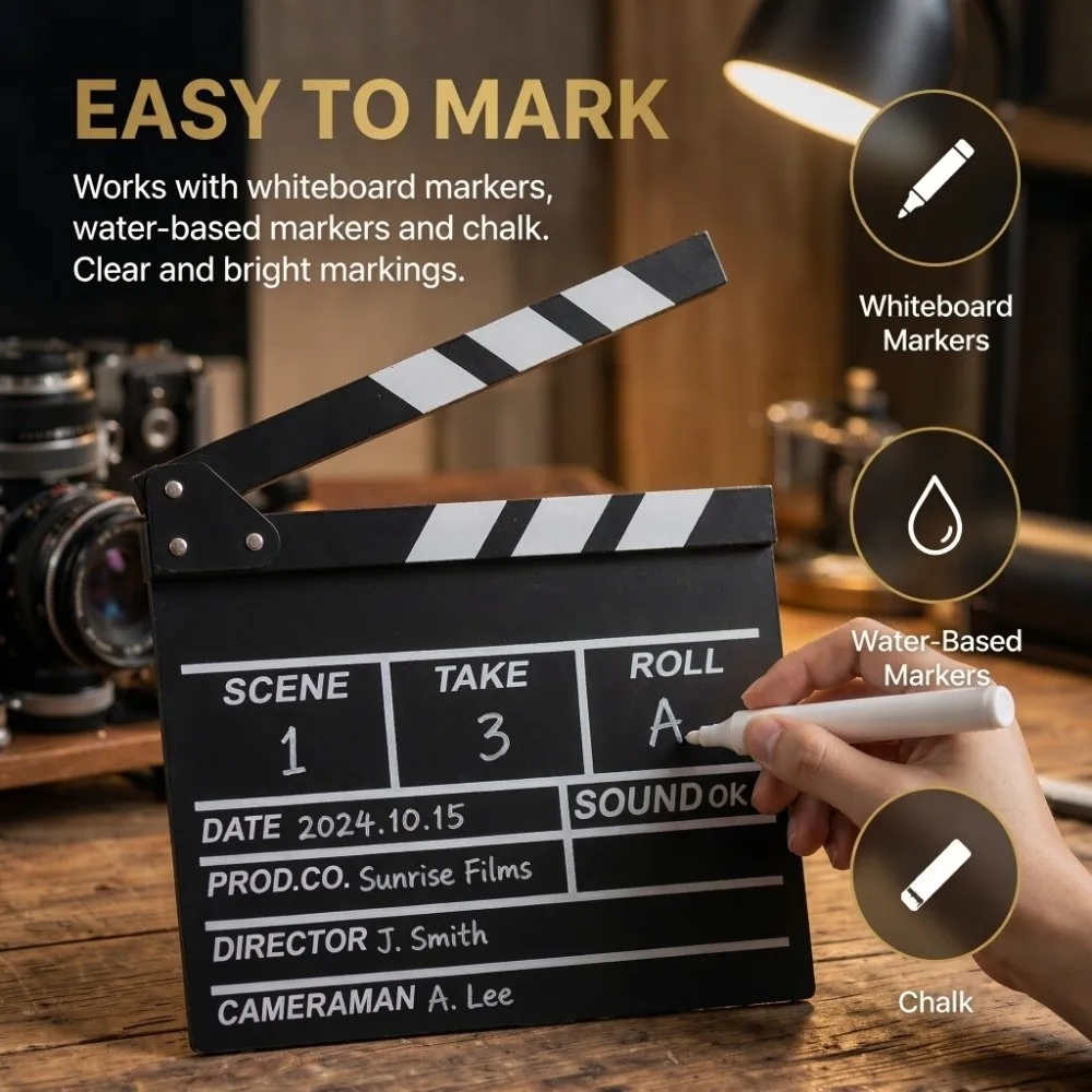 Practical 30×27cm Movie Film Slate Board Black Portable Clapper Board Erasable Surface Lightweight Film Clapboard Director