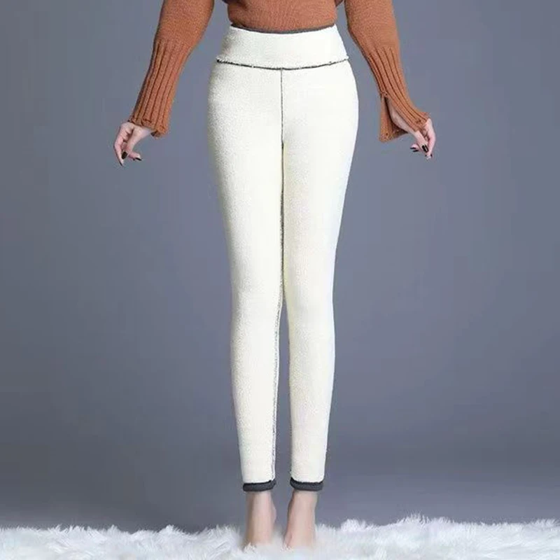 Зимние женские зимние теплые брюки с высокой талией для девочек, утепленные флисовые прямые брюки, женские облегающие термоплюшевые брюки