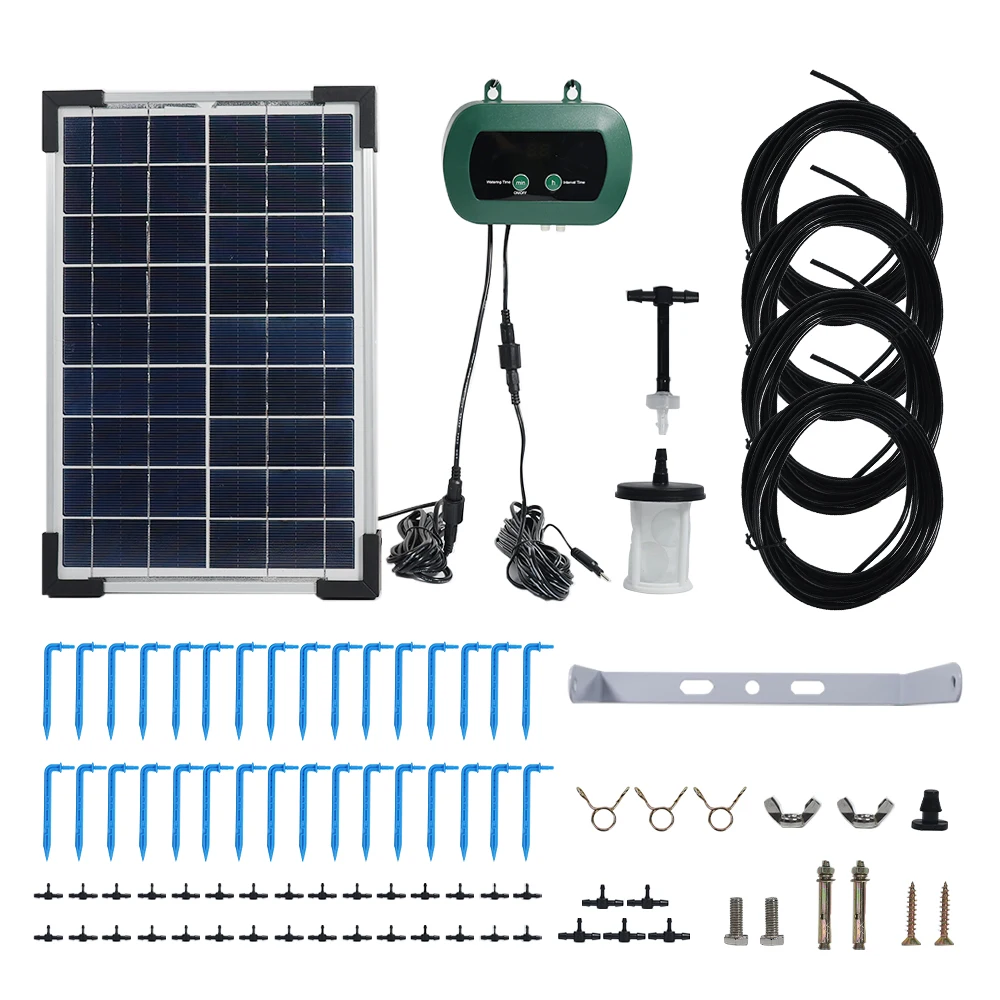 Solar Hydroponics plant system Garden Greenhouse growing Watering Kit Smart controller Drip Pump Watering Irrigation System