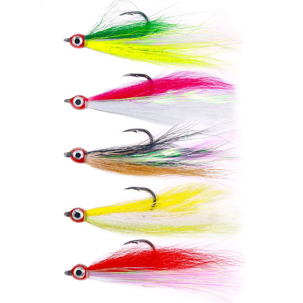 5Pcs Bucktail Teasers Fishing Hooks High Carbon Steel Steelhead Minnow Fly Fishing Flies Lure for Salmon Trout Bass