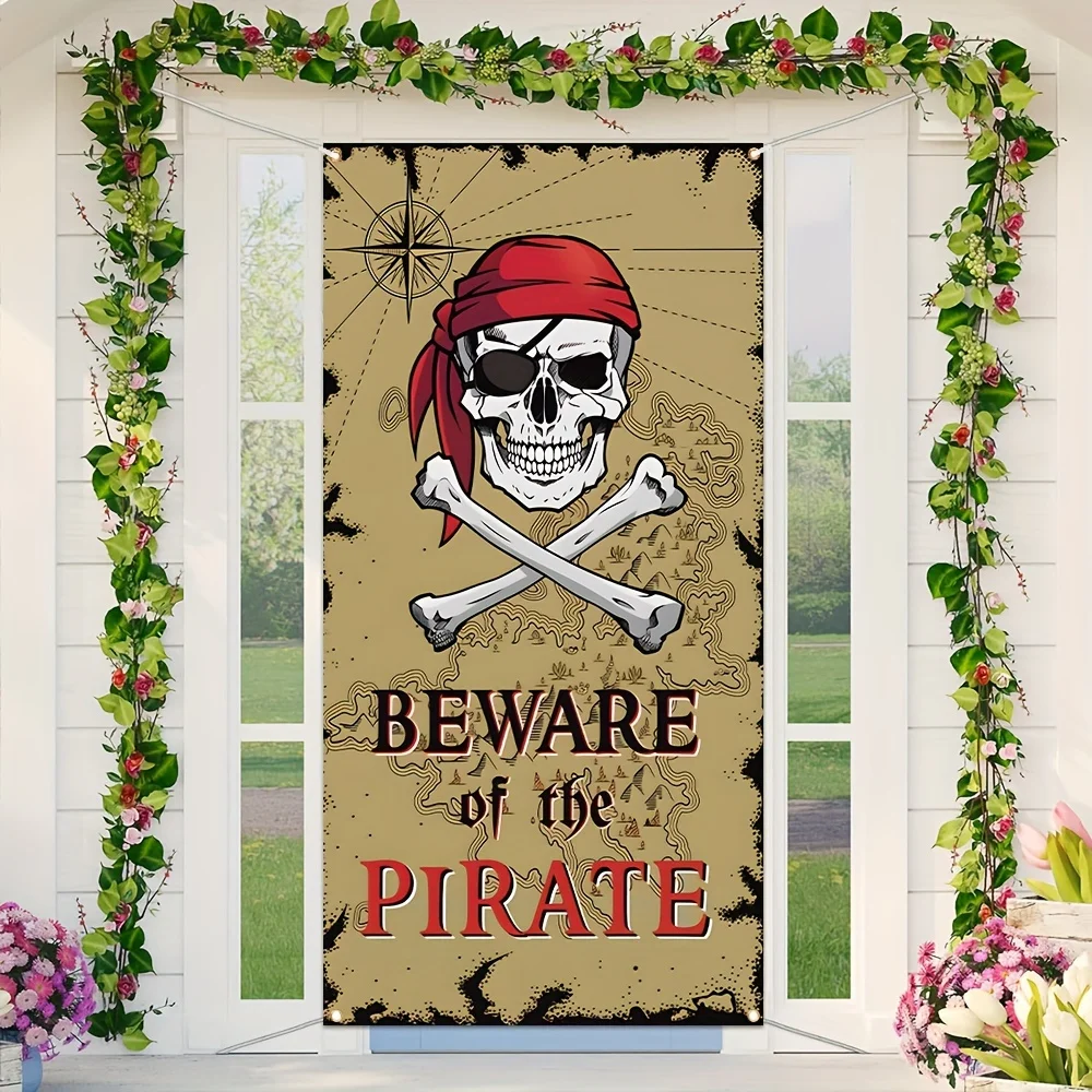 1 Set, Piratenparty-Dekorationen, Foto-Requisiten für Halloween-Geburtstagsfeiern, Partyzubehör mit Piratenmotiv (35,4"*70,8"/90 cm * 180 cm)