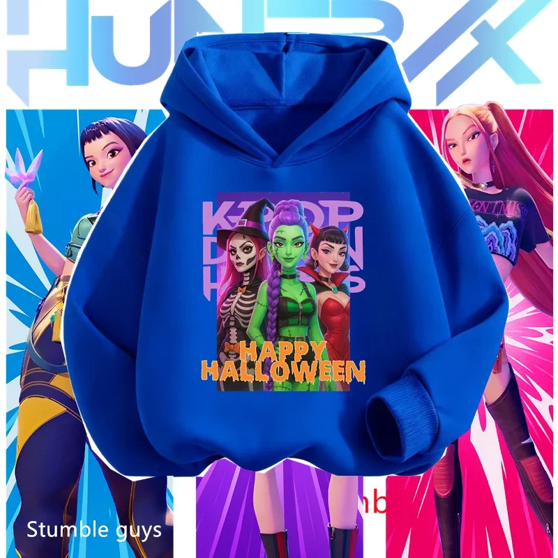 بدلة رياضية للأولاد من Kpop Demon Hunters، سويت شيرت للهالوين ناعم ودافئ ولطيف مطبوع عليه الرسوم المتحركة، بلوفر مريح ​