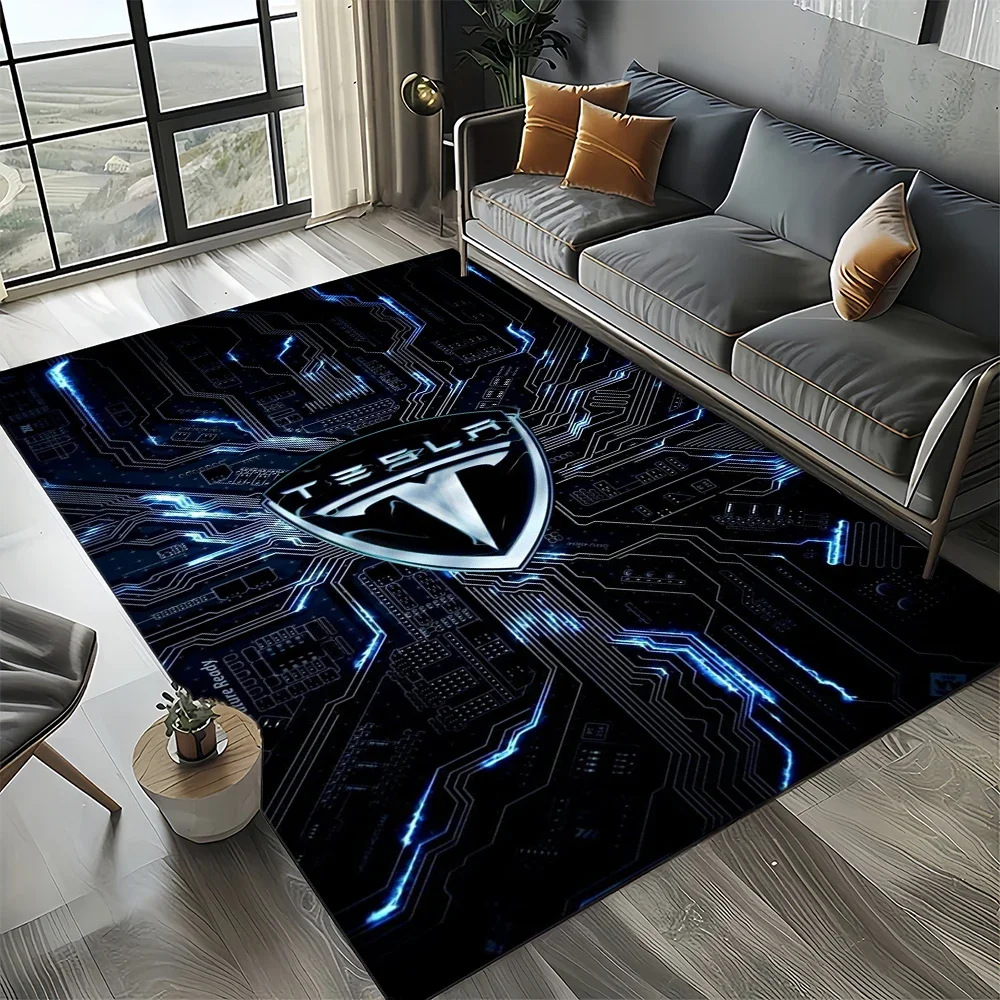 3D T-Tesla Car Sign Carpet Rug for Living Room Bedroom Home Sofa Decoration,kids Play Non-slip Floor Mat Christmas Gift