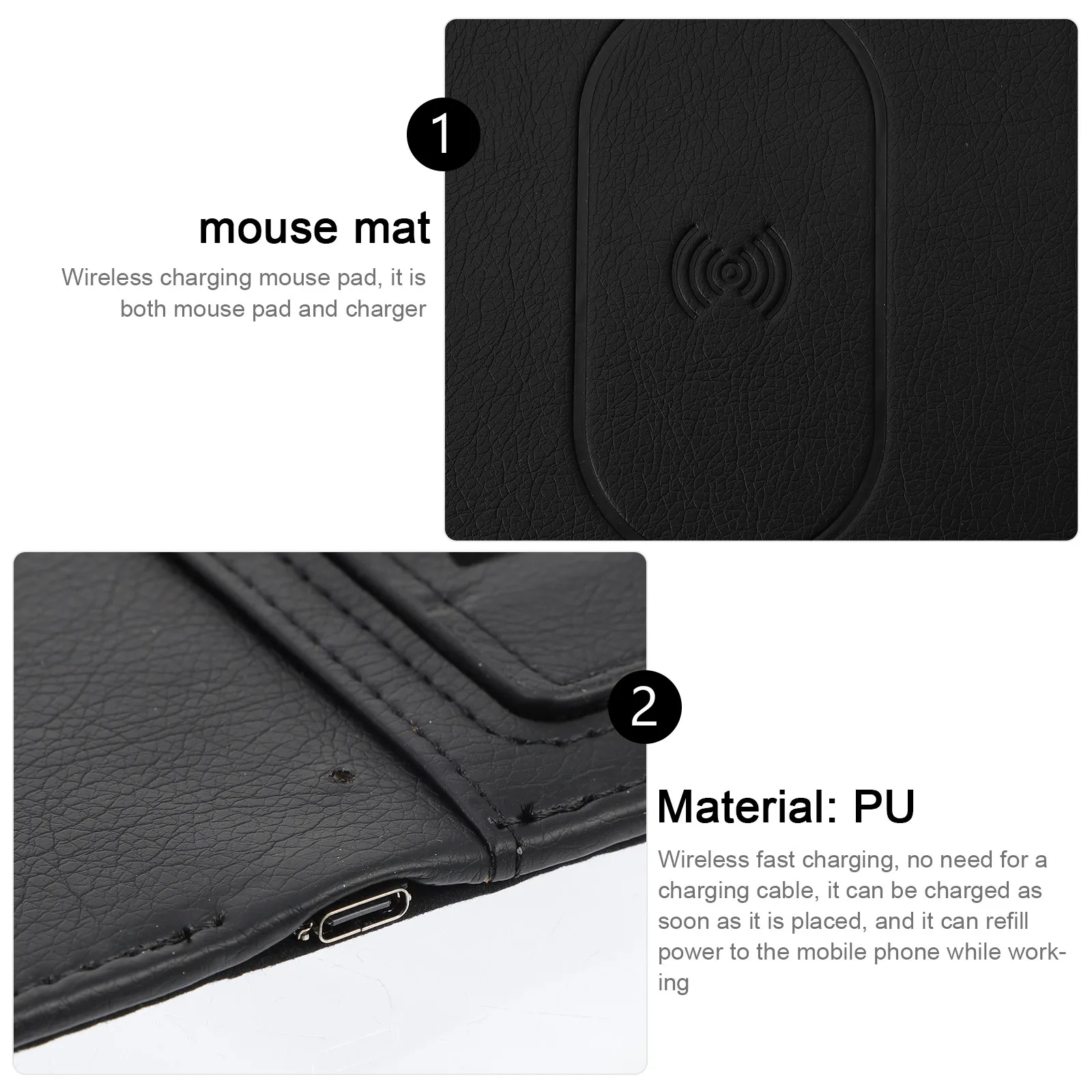 

Беспроводной коврик для мыши с зарядкой 15 Вт, быстрая зарядка, встроенный держатель для ручек, подставка для телефона, противоскользящая поверхность из ПУ, многофункциональный настольный коврик