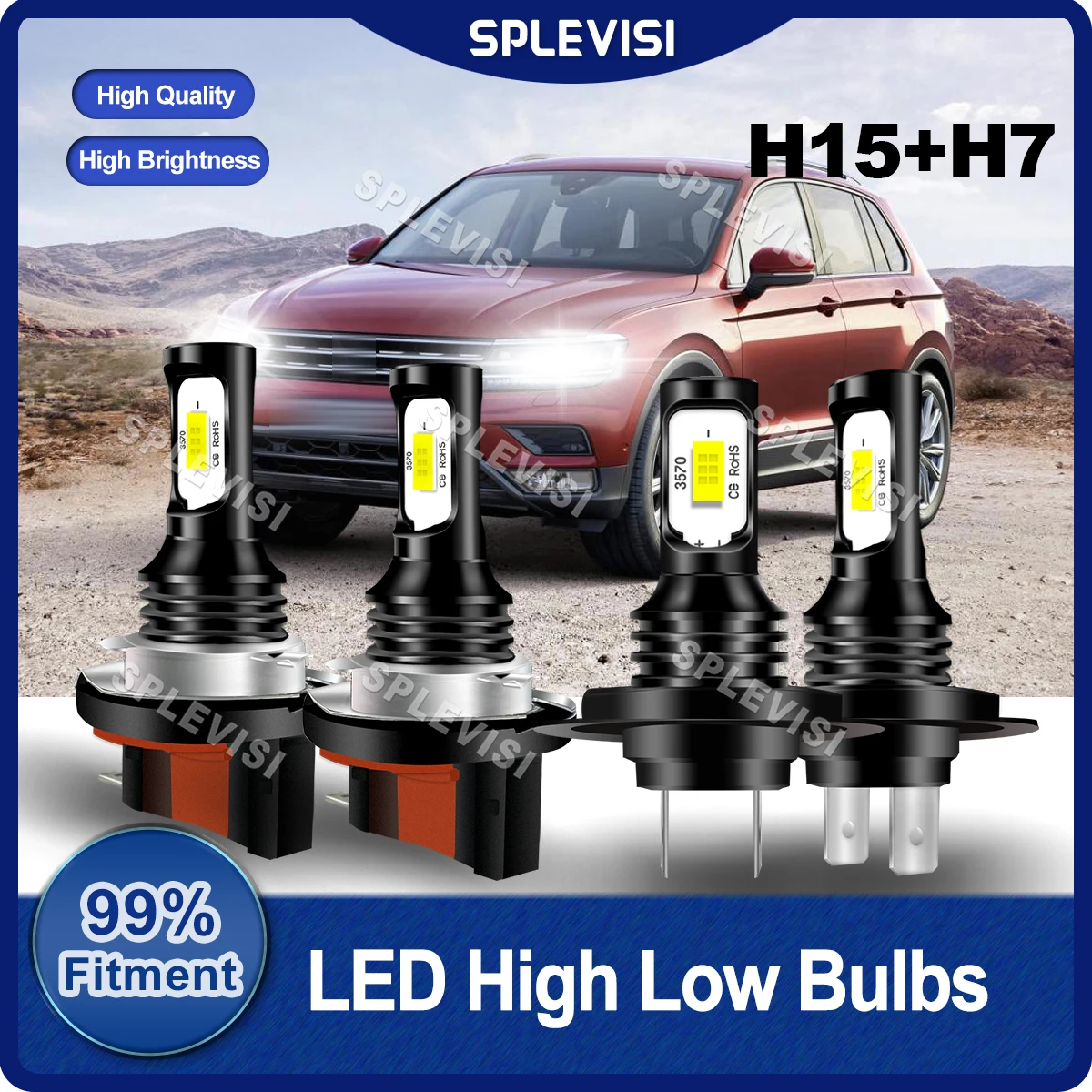 Auto LED Combo Kit H15 High Beam/DRL+H7 Low Beam For VW Tiguan 2010 2011 2012 2013 2014 2015 2016 2017 2018 2019 2020 2021 2022