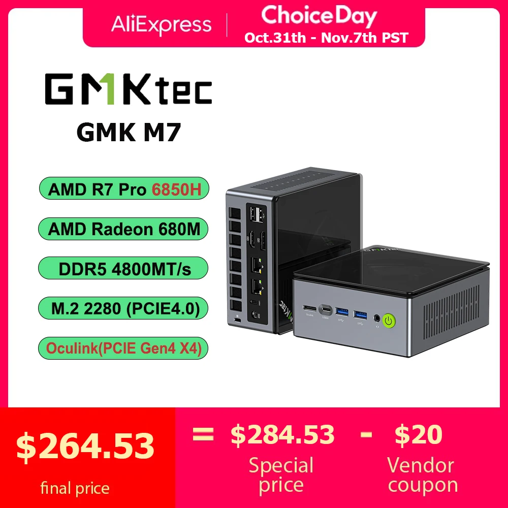 

GMKtec M7 Gaming Desktop AMD R7 Pro 6850H Gaming Mini PC 8-core 16-thread 32GB DDR5 1TB SSD Mini Computer PC With Oculink Slot