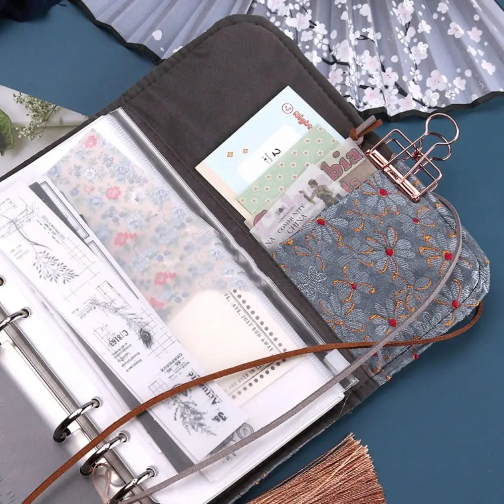 90Sheets Flower Cloth Notebook Chinese Style Blank Grid Loose-leaf Notebook Student Diary Stationery Office Notebook Stationery